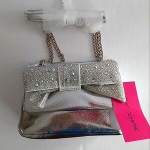 Betsey Johnson All That Shimmers Bow Crossbody Bag Silver New